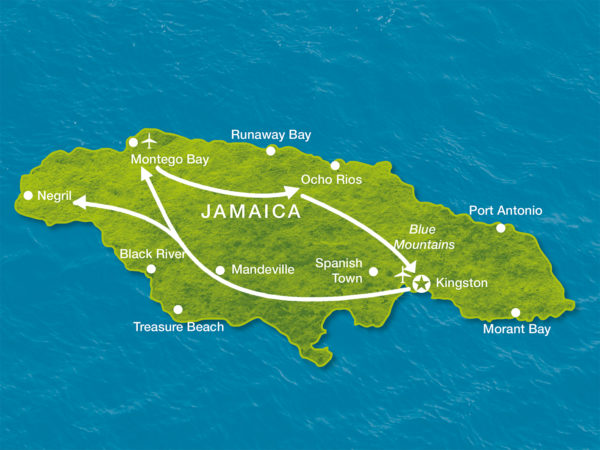 Karte der Reise Auf den Spuren Bob Marleys