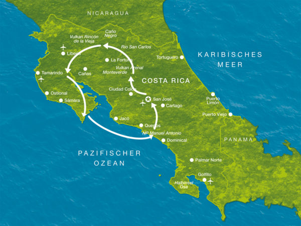 Karte der Reise Costa Rica deluxe