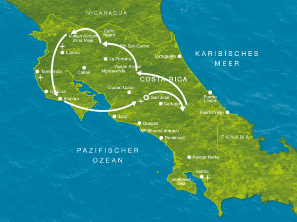 Karte der Reise Costa Rica hautnah