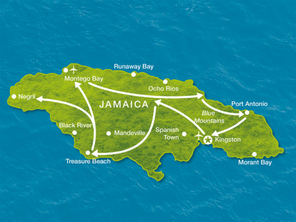 Karte der Reise Farbtupfer einer Insel Jamaica Classic