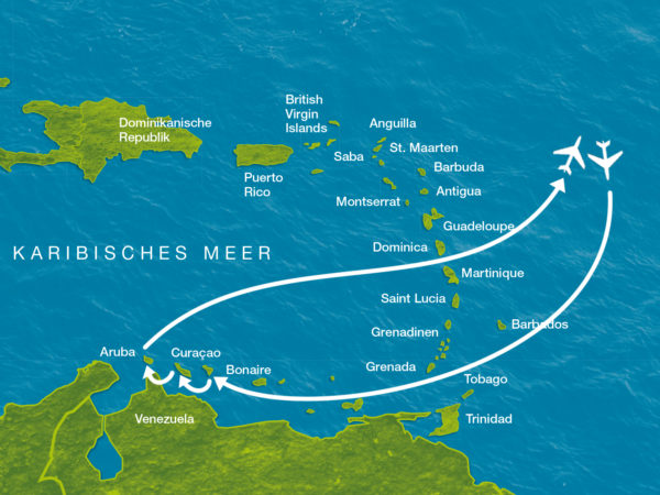Karte der Reise Karibik pur mit niederländischem Flair