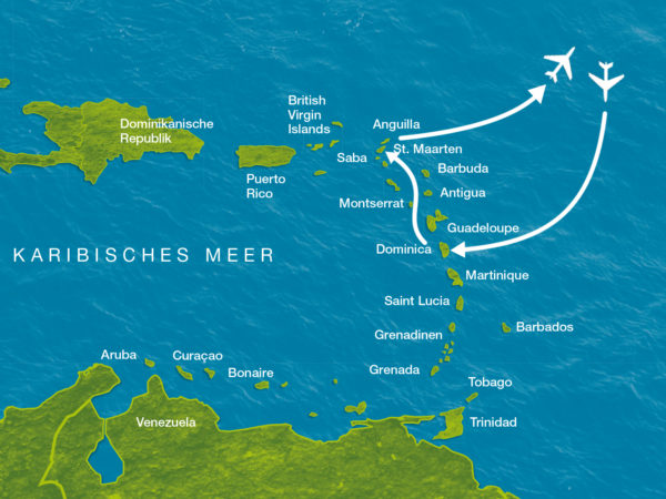 Karte der Reise Regenwald und Karibisches Meer