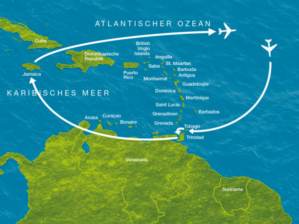 Karte der Reise Reggae, Calypso und Co