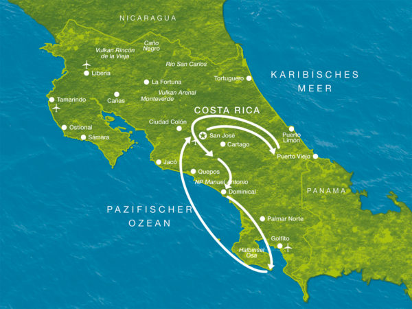 Karte der Reise Wandern im Rhythmus der Ticos