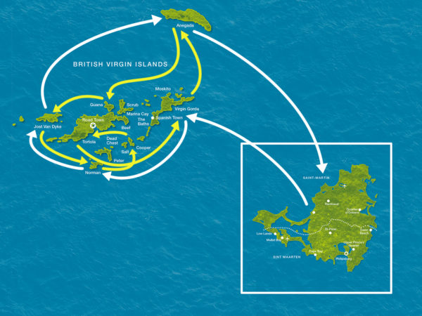Karte der Reise British Virgin Islands eine Jachtkreuzfahrt