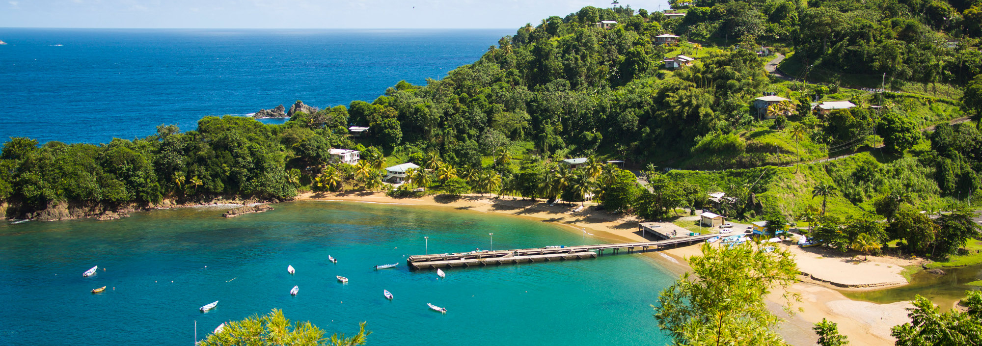 Bucht auf Tobago umrahmt von tropischem Regenwald