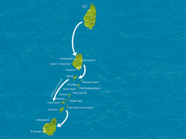 Karte der Reise Jachtkreuzfahrt von Saint Lucia nach Grenada