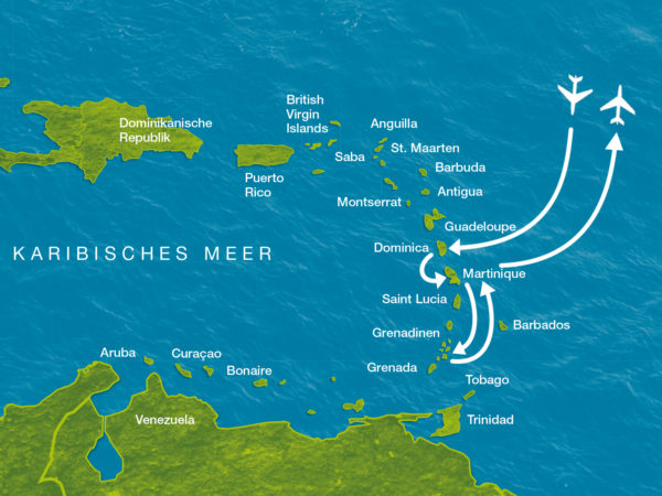 Karte der Reise Martinique und die Grenadinen