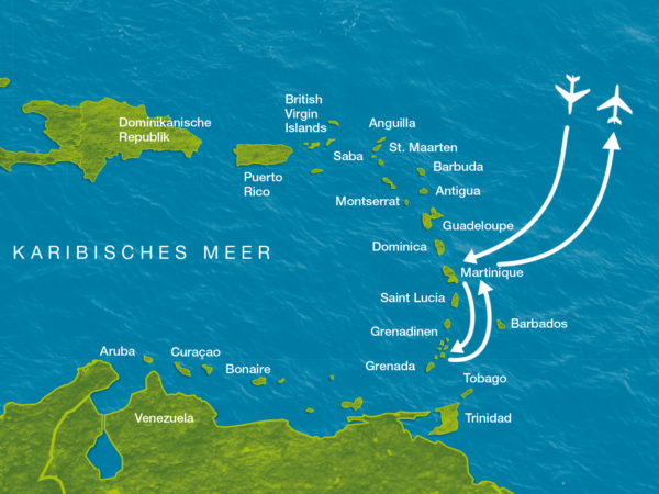 Karte der Reise Mit dem Katamaran von Martinique zu den Tobago Cays und zurück